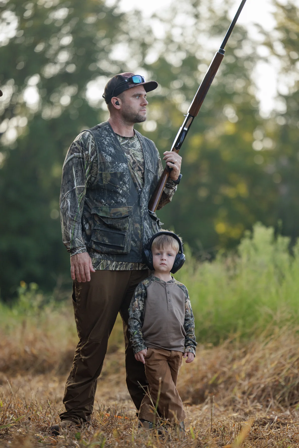 Father and son on the dove field before opening morning